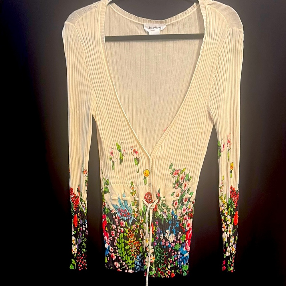 Desigual Cream Floral Ribbed Tie Front lightweight top L. Excellent condition.
